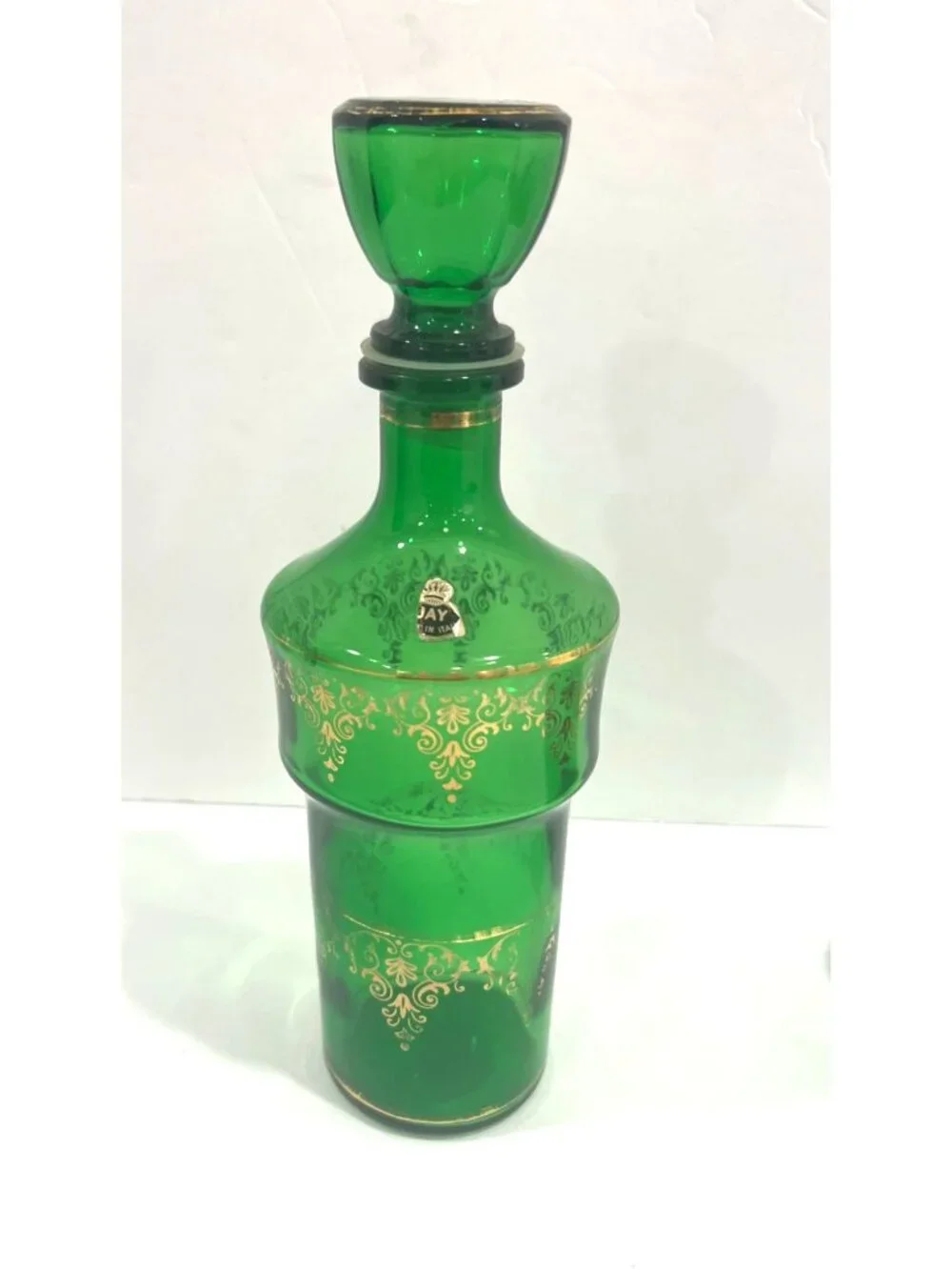 Vintage Cristallerie Artistiche DFP Emerald Green Decanter with 4 glasses,Italy